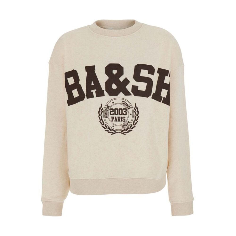 Ba&Sh Women Beige V-Neck Long Sleeve Cotton Sweatshirt For Women